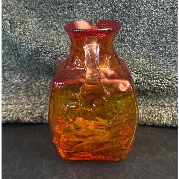 Vintage Pilgrim Glass Plymouth Amberina Square Pitcher Clear Applied Handled - Picture 4 of 10